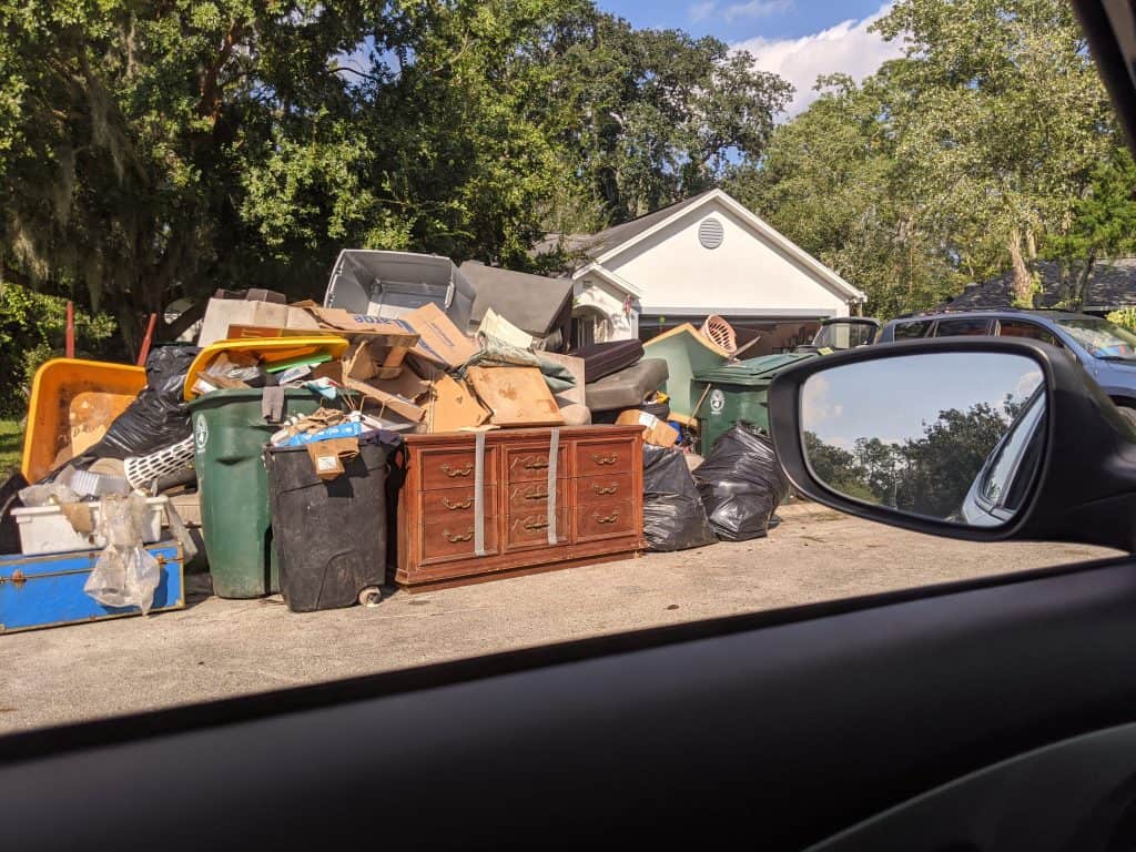 house with trash